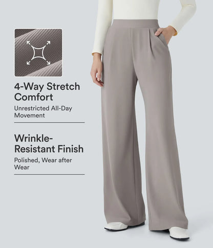 High Waisted Body Sculpt Waist-Slimming Pocket Wide Leg Micro Waffle Work Pants