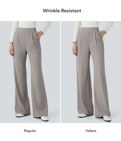 High Waisted Body Sculpt Waist-Slimming Pocket Wide Leg Micro Waffle Work Pants